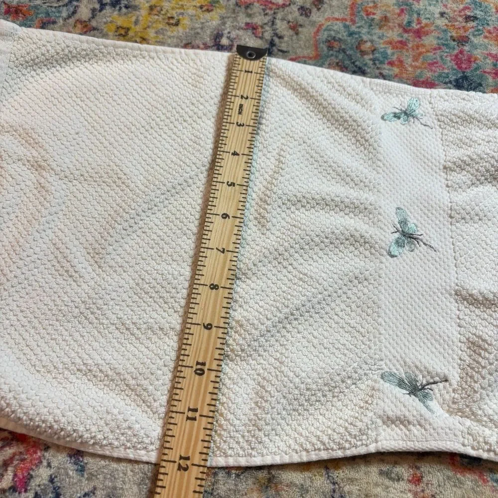 Peri White Hand Towels Set of 2 Embroidered Dragonfly Cottagecore 16x12